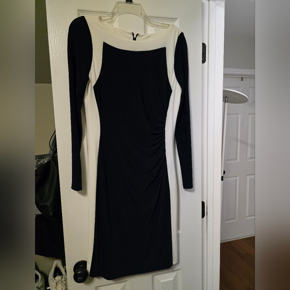 Elegant Navy and White Long Sleeve Dress